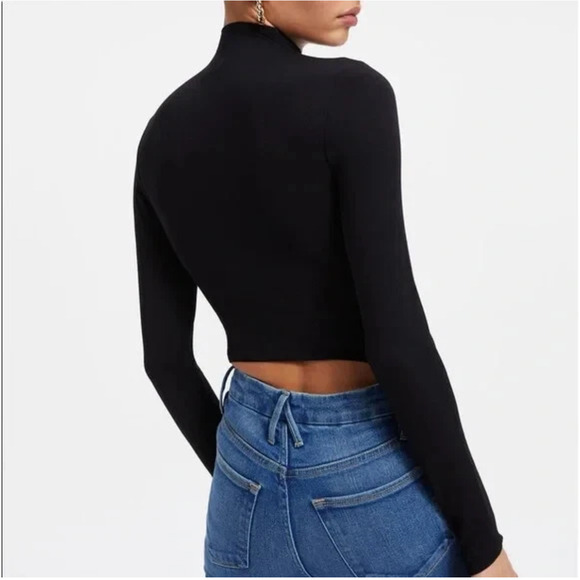 Good American Shirt Womens 2 Black Long Sleeve Mock Neck Compression Athletic UV - Picture 7 of 12